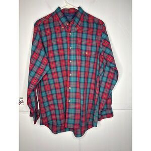 Woolrich Men's Plaid Button Down Long Sleeve Shirt Red‎ Green Classic Fit Large